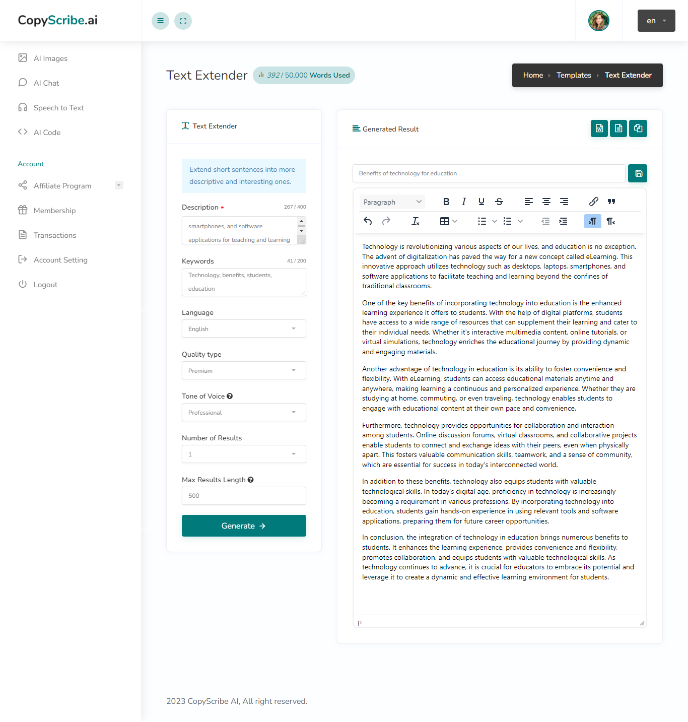 increase essay word count ai